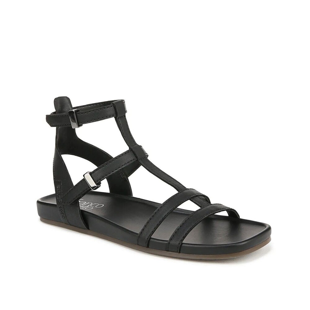 Franco Sarto Evan Size 10 Black Gladiator Sandals Ankle Strap Flats NEW